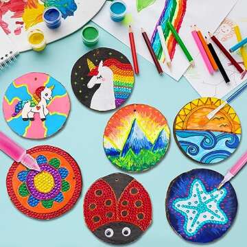 Wakestar Unfinishied Wood Slices for Arts and Crafts,Glow in The Dark Wooden Painting Kit for Kids G...