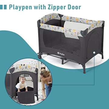 okaytwins Twin Bassinet & Full-Size Infant Bassinet & Playard for Baby, Includes 2 Removable Rock-A-Bye Portable Bassinets with Storage Bags, Light Gray