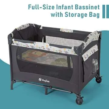 okaytwins Twin Bassinet & Full-Size Infant Bassinet & Playard for Baby, Includes 2 Removable Rock-A-Bye Portable Bassinets with Storage Bags, Light Gray