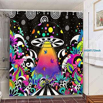 Gdmoon Mushroom Shower Curtain Hippie UFO Nature Plant Abstact Cartoon Magic Art Cool Colorful Funny...