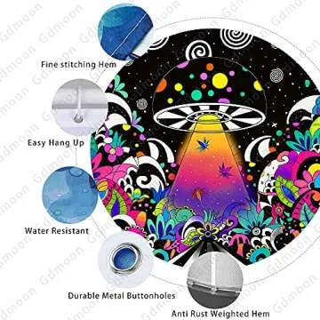 Gdmoon Mushroom Shower Curtain Hippie UFO Nature Plant Abstact Cartoon Magic Art Cool Colorful Funny Spacecraft Star Starry Sky Fabric for Bathroom Decor Accessories Bathtub Curtain 72x72In