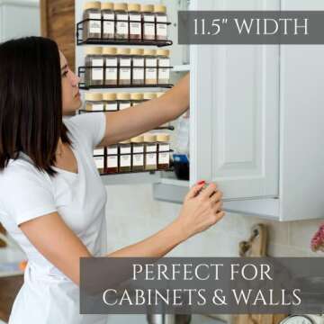 ZICOTO Space Saving Spice Rack Organizer for Cabinets or Wall Mounts - Easy To Install Set of 4 Hang...