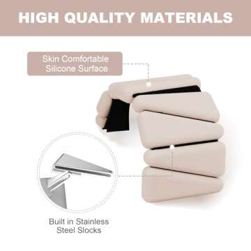 Wrist Weights Set of 2, Adjustable Wrist and Ankle Weights Set for Women and Men, Wearable Silicone Wrist Bangles for Yoga, Dance, Pilates, Swimming, Cardio, Aerobics, Gym (Beige)