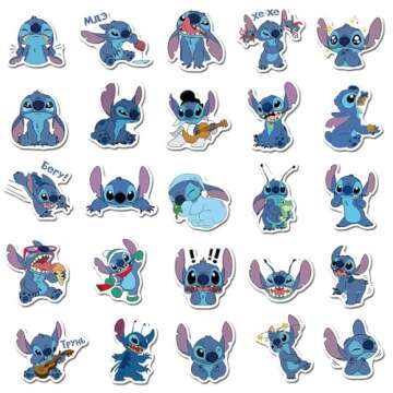 50Pcs Cartoon Movie Stickers Gifts for Kids Girl Laptop, Cute Waterproof Vinyl Cartoon Decal for Teen Water Bottle Bike Guitar Phone Skateboard Luggage (ST)