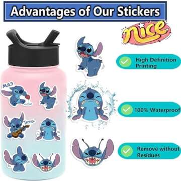 50Pcs Cartoon Movie Stickers Gifts for Kids Girl Laptop, Cute Waterproof Vinyl Cartoon Decal for Teen Water Bottle Bike Guitar Phone Skateboard Luggage (ST)