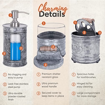 Rustic 4-Piece Bathroom Accessories Set - Farmhouse Charm