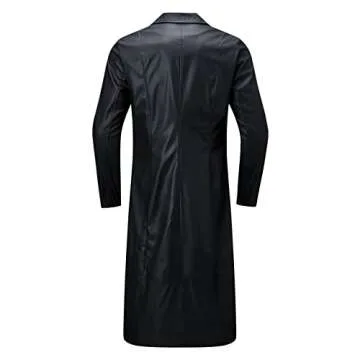Men's Retro Black Leather Steampunk Trench Coat