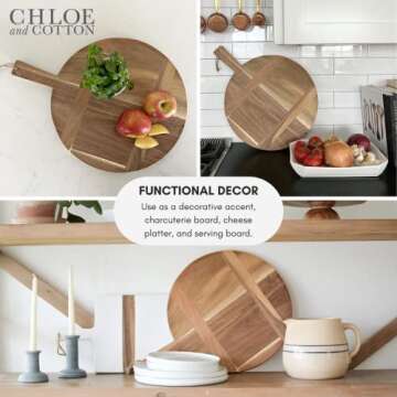 Chloe and Cotton Acacia Wood Diameter 16 Inch Oversized Serving Board | Large Cheese Board | Charcuterie Board for Serving Cheese, Meat, Crackers, and Wine | Unique Gift (Round Cutting Board)