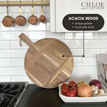 Chloe and Cotton Acacia Wood Diameter 16 Inch Oversized Serving Board | Large Cheese Board | Charcuterie Board for Serving Cheese, Meat, Crackers, and Wine | Unique Gift (Round Cutting Board)