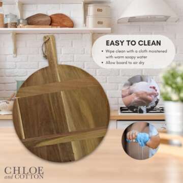 Chloe and Cotton Acacia Wood Diameter 16 Inch Oversized Serving Board | Large Cheese Board | Charcuterie Board for Serving Cheese, Meat, Crackers, and Wine | Unique Gift (Round Cutting Board)