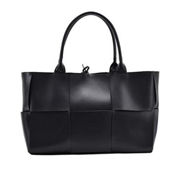 Tote Bag for Women Leather Weave Handbag Large Capacity Purse Shoulder Satchel Travel Bag (Black)