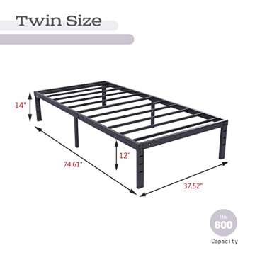 alazyhome Twin Size Bed Frame 14 Inch Metal Platform Bed Frame Heavy Duty Steel Slats Support No Box...