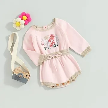 ZAXARRA Cute Baby Girl Sweater Romper with Embroidery Flower