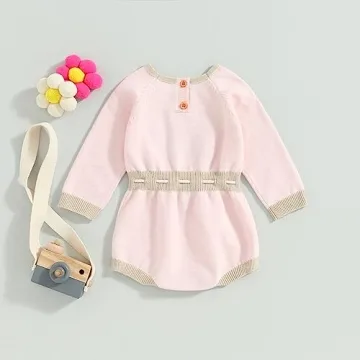 ZAXARRA Cute Baby Girl Sweater Romper with Embroidery Flower