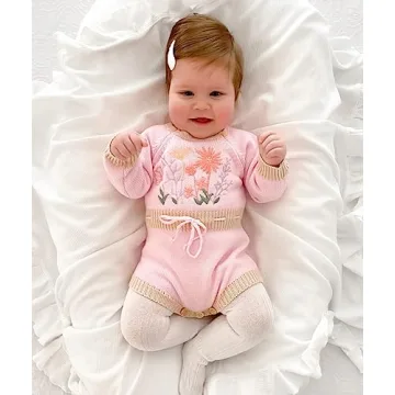 ZAXARRA Cute Baby Girl Sweater Romper with Embroidery Flower