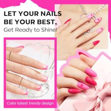 modelones Pink Nail Polish 6 Colors Hot Pink Tones Neon Pink Shades Magenta Light Soft to Dark 2025 Spring Nail Art Design for Women Girl Nail Lovers Valentine's Day Gift Salon DIY Manicure Kit