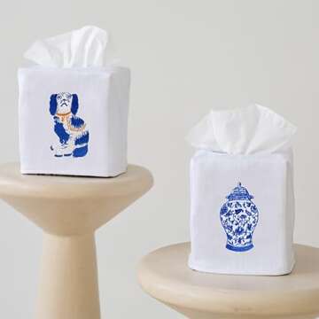 Jacaranda Living Square Tissue Box Cover - Elegant Linen and Cotton Design