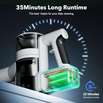 80,000PRM Cordless Vacuum Cleaners for Home, Powerful Vacuum with 2200mAH Battery up to 35 Mins Runt...