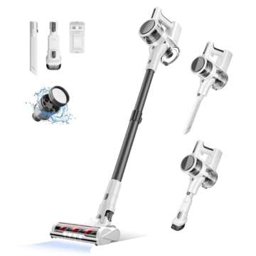 80,000PRM Cordless Vacuum Cleaners for Home, Powerful Vacuum with 2200mAH Battery up to 35 Mins Runtime, 2 Adjustable Modes and Tube Height, Detachable Parts Wireless Stick Vacuum (Light Snow White)
