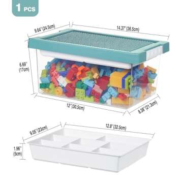loobuu Plastic Storage Bins with Lids - 1 Set Stackable Arts Crafts Organizer Box with Removable Div...