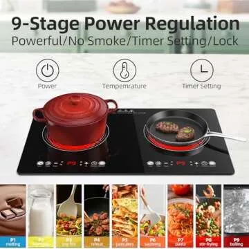 POTFYA 2 Burner Electric Cooktop 110V 24inch - 2400W Countertop & Built-in Ceramic Cooktop - 9 Power Levels Electric Stove with Plug in Child Safety Lock Overheat Protection