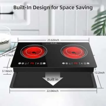 POTFYA 2 Burner Electric Cooktop 110V 24inch - 2400W Countertop & Built-in Ceramic Cooktop - 9 Power Levels Electric Stove with Plug in Child Safety Lock Overheat Protection