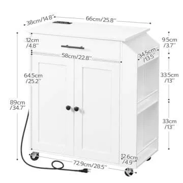 HOOBRO Kitchen Island with Power Outlet, Kitchen Storage Island with Spice Rack and Drawer, Rolling Kitchen Cart on Wheels, for Home, Kitchen and Dining Room, White WT82UZD01G1