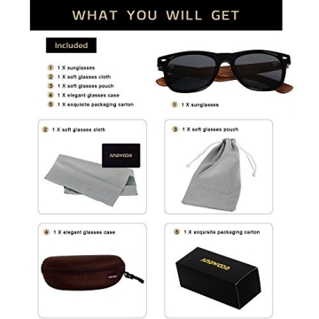 ANDWOOD Wood Sunglasses Polarized for Men Women Uv Protection Wooden Bamboo Frame Mirrored Sun Glasses Black Shades