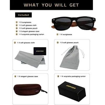 ANDWOOD Wood Sunglasses Polarized for Men Women Uv Protection Wooden Bamboo Frame Mirrored Sun Glasses Black Shades