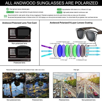 ANDWOOD Wood Sunglasses Polarized for Men Women Uv Protection Wooden Bamboo Frame Mirrored Sun Glasses Black Shades