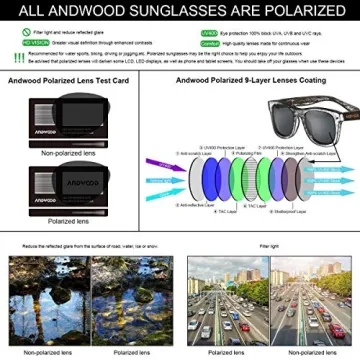 ANDWOOD Wood Sunglasses Polarized for Men Women Uv Protection Wooden Bamboo Frame Mirrored Sun Glasses Black Shades
