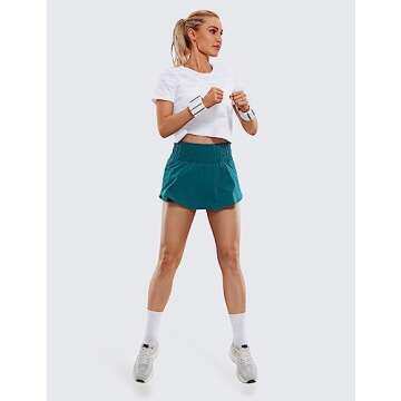 CRZ YOGA Women's High Waisted Athletic Shorts with Ruffle