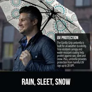Gorilla Grip Windproof Compact Stick Umbrella for Rain, One-Click Automatic Open and Close, Strong Reinforced Fiberglass Ribs, Easily Collapsible, Lightweight Portable Umbrellas for Travel, Spiral