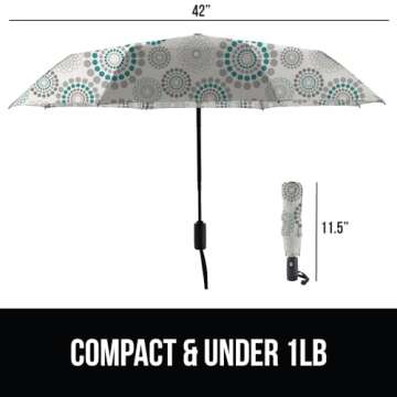 Gorilla Grip Windproof Compact Stick Umbrella for Rain, One-Click Automatic Open and Close, Strong Reinforced Fiberglass Ribs, Easily Collapsible, Lightweight Portable Umbrellas for Travel, Spiral