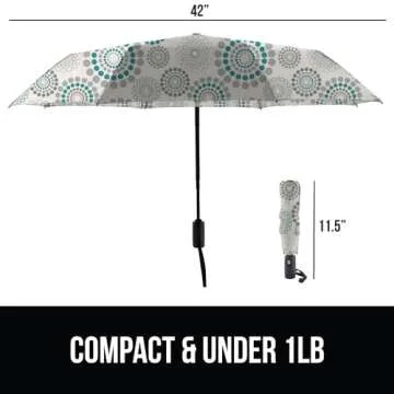 Gorilla Grip Windproof Compact Stick Umbrella for Rain, One-Click Automatic Open and Close, Strong Reinforced Fiberglass Ribs, Easily Collapsible, Lightweight Portable Umbrellas for Travel, Spiral