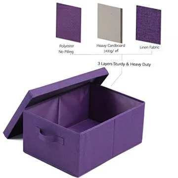 HOONEX Storage Bins with Lids for Organizing, Pack of 2, Storage Boxes with 2 Carry Handles and Sturdy Heavy Cardboard, 16.5" L x 11.8" W x 7.5" H for Shoes, Books, Clothes, Nursery, Dark Purple