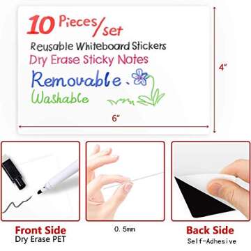 Bieco Dry Erase Sticky Notes - 4x6 Reusable Whiteboard Pads