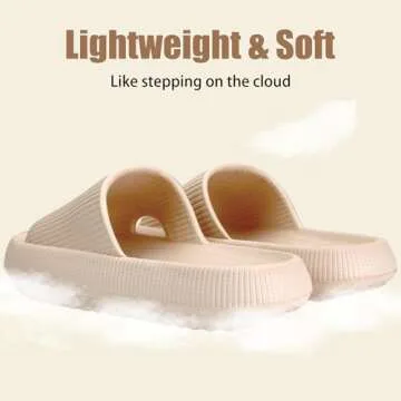 rosyclo Pillow Slippers for Womens and Mens, Cloud Foam Summer Pool Beach Spa Anti-slip Super Ultra Comfy Thick Sole Home House Recovery Cloud Cushioning Slides Sandles, Brown Khaki