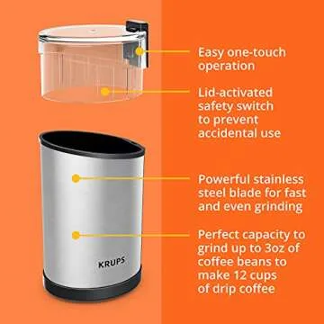 KRUPS Electric Coffee Grinder: 3 oz Capacity, 200 Watts - Versatile for Beans, Spices, Nuts - One-Touch Operation, Customizable Grind for 12 Cups - Ideal for Espresso, French Press