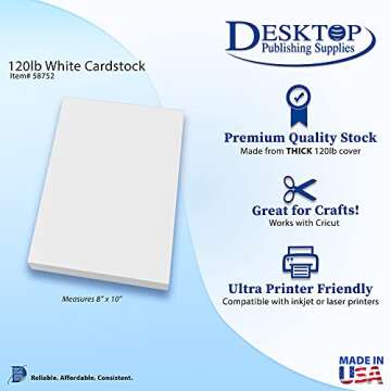 White 8" x 10" Cardstock - Blank SUPER Thick Paper - Heavy Weight 120lb Cover Card Stock for Inkjet ...