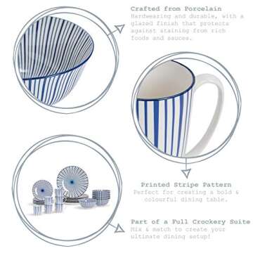 Nicola Spring Stripe Patterned Dinner Plate - Large Porcelain Dining Dish - Navy Blue - 26.5cm