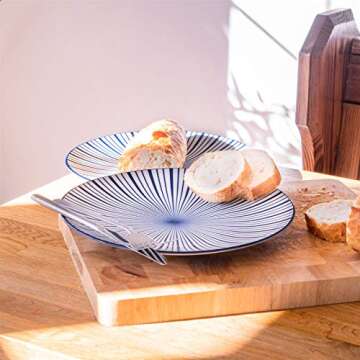 Nicola Spring Stripe Patterned Dinner Plate - Large Porcelain Dining Dish - Navy Blue - 26.5cm