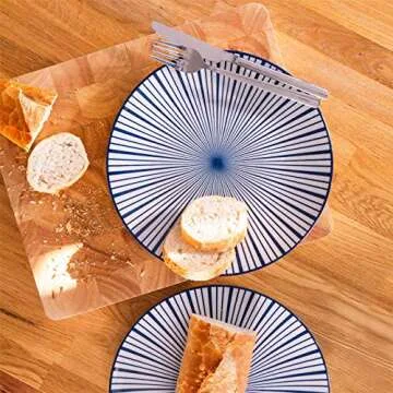 Nicola Spring Stripe Patterned Dinner Plate - Large Porcelain Dining Dish - Navy Blue - 26.5cm