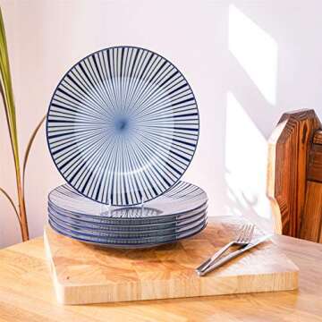 Nicola Spring Stripe Patterned Dinner Plate - Large Porcelain Dining Dish - Navy Blue - 26.5cm