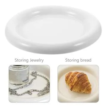 Alipis Ceramic Jewelry Tray, Round Jewelry Holder Organizer Chubby Trinket Dish Decorative Ring Dish Vanity Key Tray Tabletop Display Plate for Ring, Earrings, Necklaces, Bracelet, Key, Watch (White)