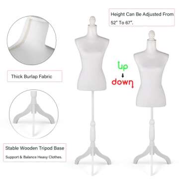 HOMBOUR Female Dress Form Mannequin - Adjustable Sewing Model with Stand