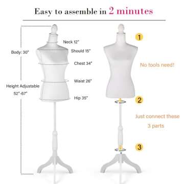 HOMBOUR Female Adjustable Dress Form Mannequin Body