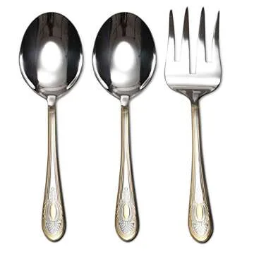 Venezia Collection Gold Flatware Serving Set for 12, 75-Pc Luxury Dining Silverware Cutlery Service, 24 Kt 18/10 Premium Surgical Stainless Steel Hostess Set in a Wooden Storage Case Chest