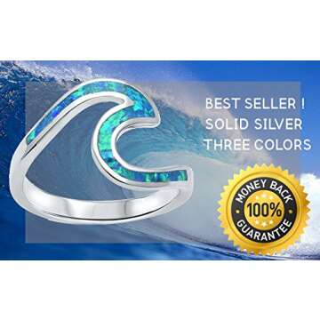 Oxford Diamond Co Wave Ocean Beach Lab Created Opal .925 Sterling Silver Ring Sizes 4-12. Colors Available (Lab Created Blue Opal, 6)