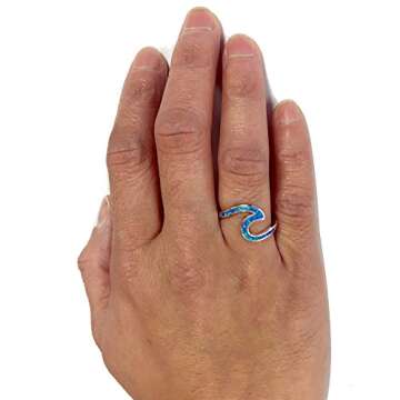 Oxford Diamond Co Wave Ocean Beach Lab Created Opal .925 Sterling Silver Ring Sizes 4-12. Colors Available (Lab Created Blue Opal, 6)